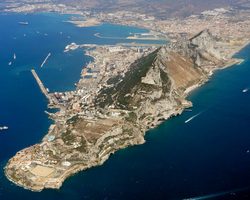 Gibraltar, the capital city of Gibraltar, aerial looking northwest