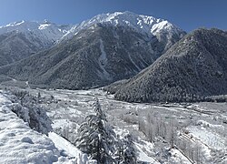 Landscape in India, baspa valley under snow kinnaur himachal pradesh