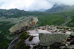 Landscape in Russia, balancing granite monolith ergaki sayan mountains