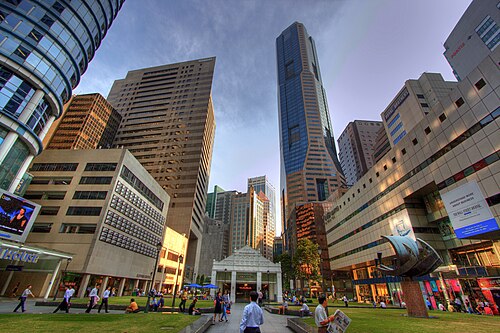 Landscape in Singapore, skyline central business district with esplanade bridge